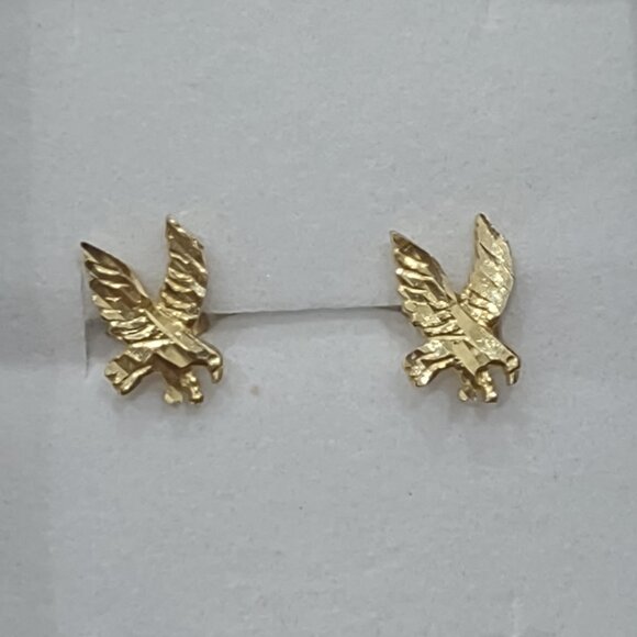 10K Solid Gold Eagle Stud Earrings - Picture 3 of 7